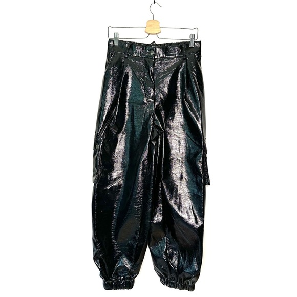 Princess Polly Pants - Princess Polly X Olivia Jade | Black Faux Leather Cargo Joggers Size 10